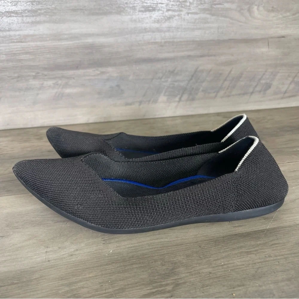 Rothys Womens 7 Black Knit The‎ Point Ballet Flats Slip On Shoes Classic Office